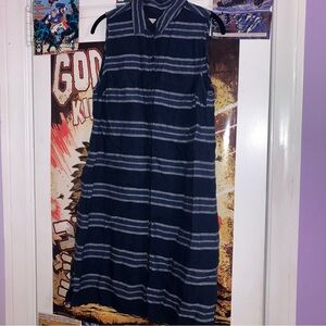 Michael Kors 100% Linen Blue Striped Sleeveless Button Down Dress